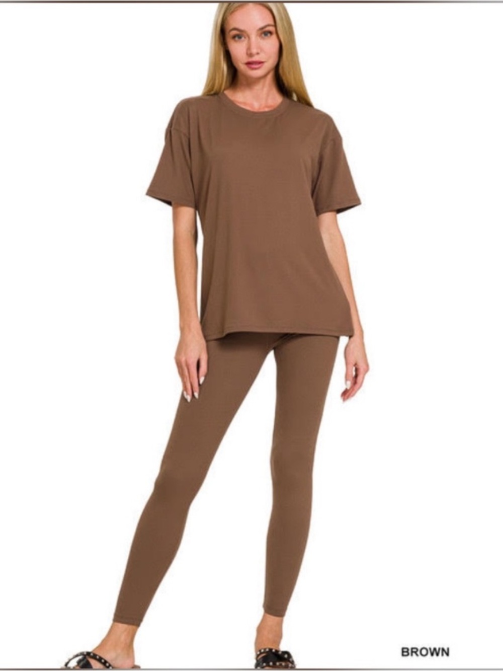 Zenana New Brown Buttery soft  short sleeve Tee & pants Set NWT